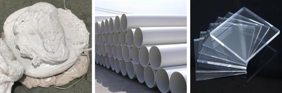 Large, hard plastic scraps and rubber blocks.