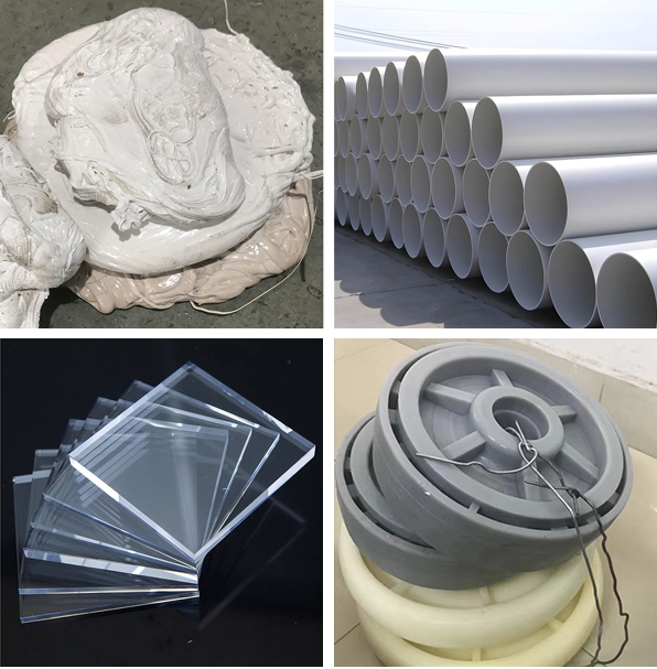 Large, hard plastic scraps and rubber blocks.