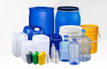 Hollow plastic containers such as barrels and bottles.